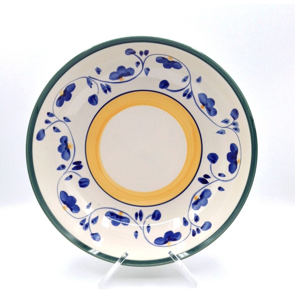 Ceramic Serving Fruit Bowl Yellow Blue Round Decorative Salad Cottage Farm 10"